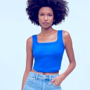 Madewell The Tailored Crop Tank in Sleekhold pure blue sz XS